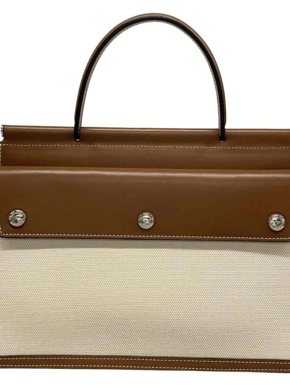 Burberry Cream Brown Canvas Leather Handbag - Picture 3 of 15